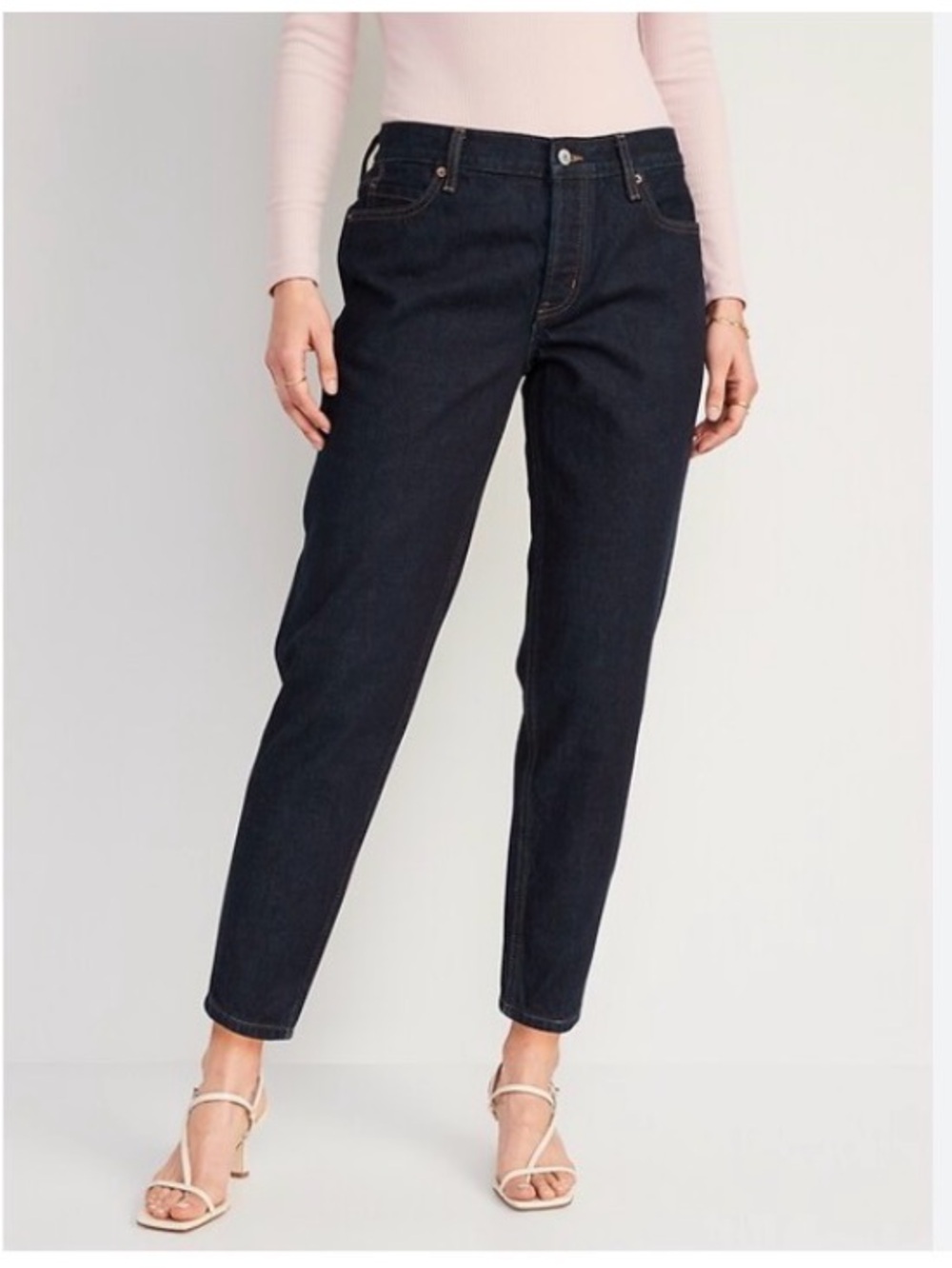 New OLD NAVY Slouchy Jeans Mid-rise Tapered Ankle Vintage Black Wash 0-Petite